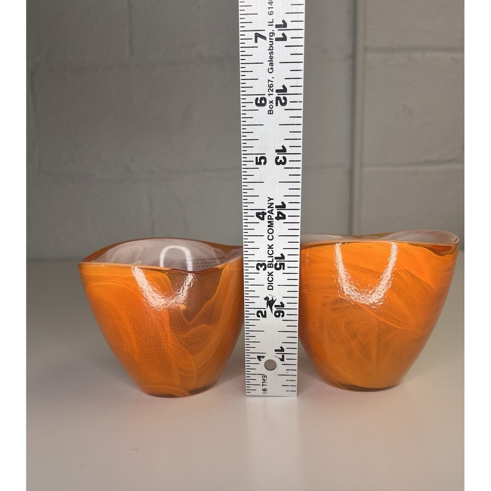 Anthropologie Art Glass Orange Swirl Votive Tea Light Candle Holder SET‎ OF 2 - Picture 10 of 13